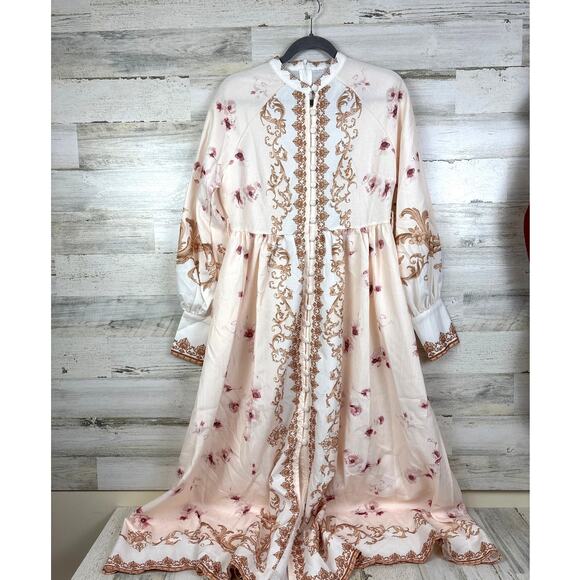 Unbranded Womens M Cream Balloon Long Sleeve Zip Cuff Boho Zip Up Maxi Dress New